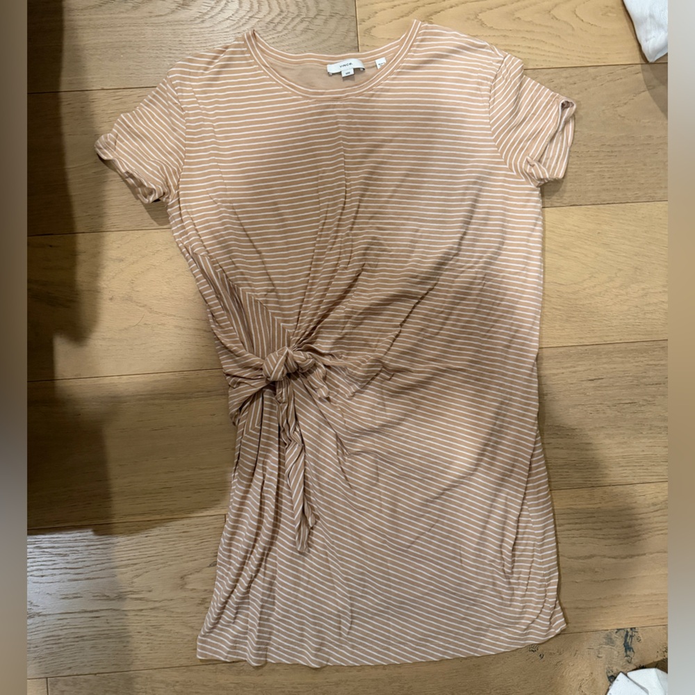Vince Beige and White Striped Tie-Front Dress